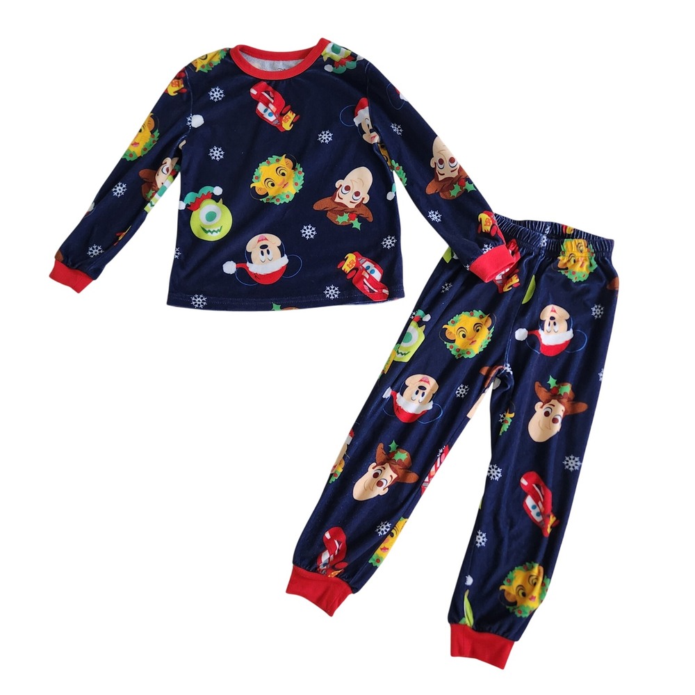 Disney‎ Holiday Fleece Pajama Set Mickey Woody Cars Navy size XS 4/5